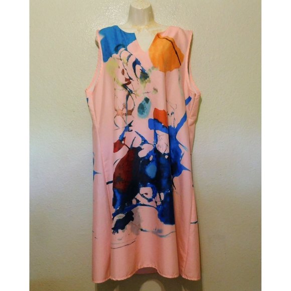 Misslook Dress XL Pink Abstract Print Sleeveless Pullover Cotton Polyester - Picture 5 of 11